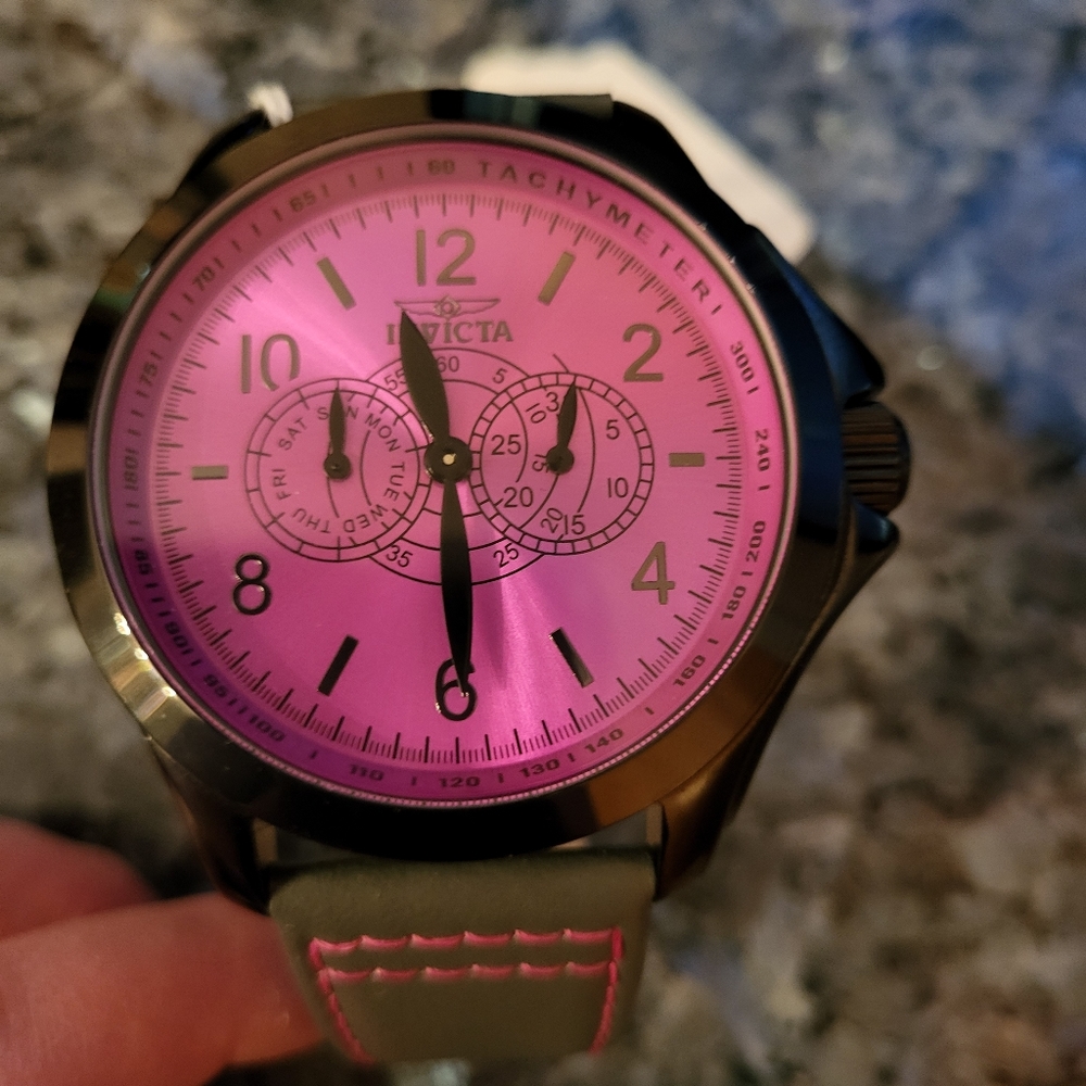 Invicta like new flame fusion crystal watch with leather gray band
